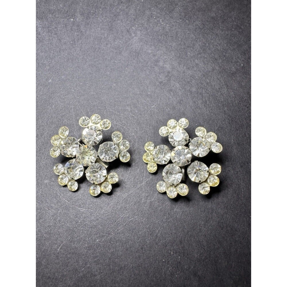 Vintage Clear Rhinestone Scatter Pins Matching Pair Silver Tone 1 3/8” Brooches